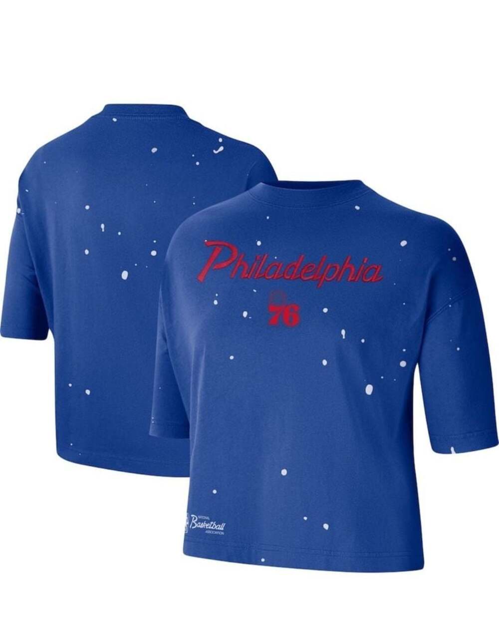 Philadelphia 76ers T-Shirt Womens L NBA Paint Splatter Boxy Blue DH7176-495